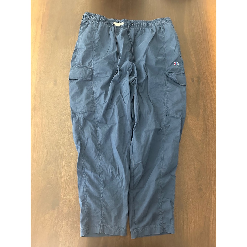 Champion Mens 2XL Blue Cargo Pants Elastic Waist Drawstring Athleticwear